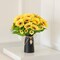 Spring Tabletop Decor – Artificial Sunflower Arrangement in Black Vase, 3 Bunches of Lifelike Sunflowers with Rustic Farmhouse Vase for Home, Office & Special Occasions